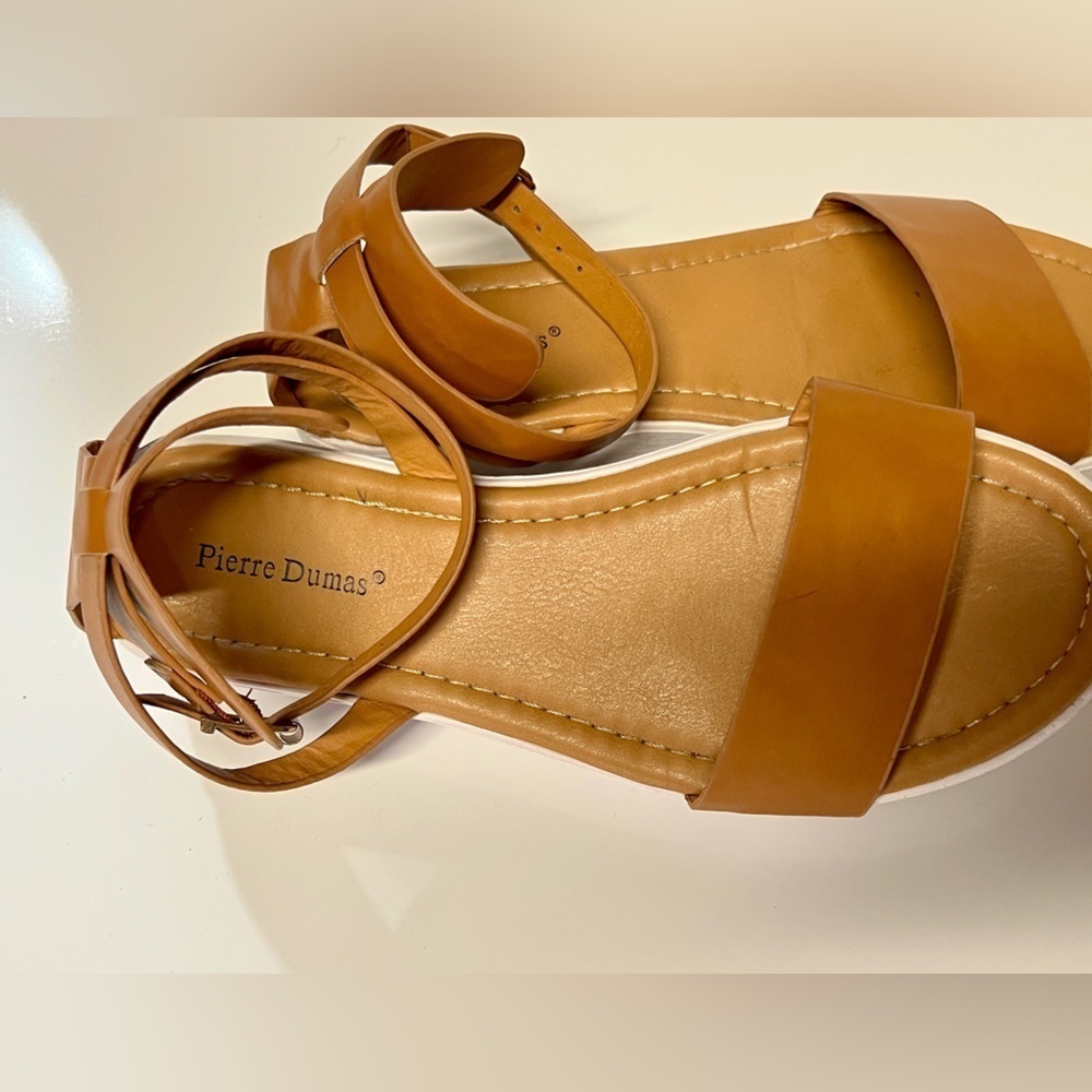 🛍️PIERRE DUMAS Tan ankle strap platform sandals size 7‎ - Picture 9 of 10